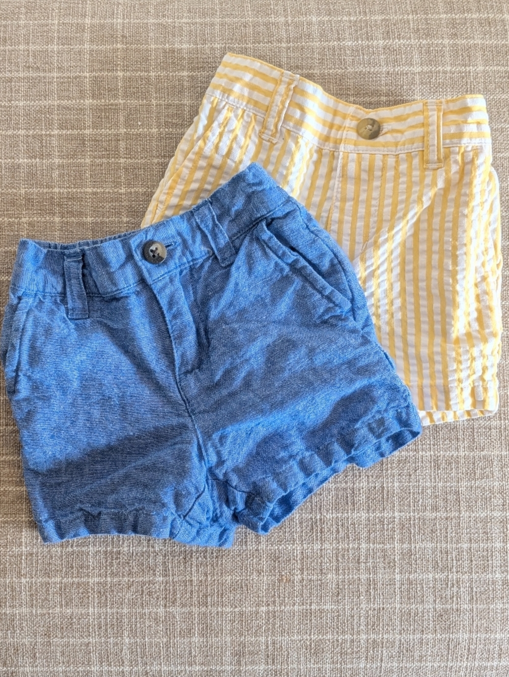 Lot of 2 Janie and Jack Shorts 3-6M Seersucker Yellow Pinstripe and Blue